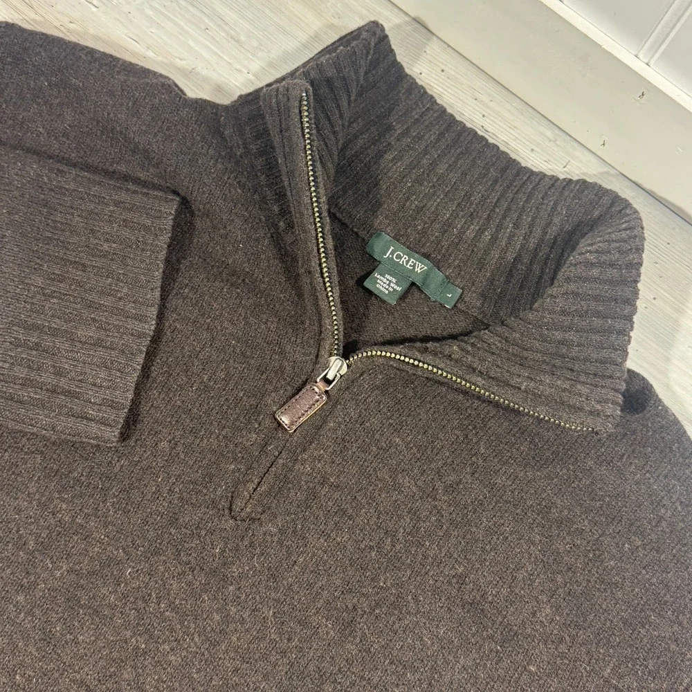 J. Crew Sweater Mens L Dark Brown 1/4 Zip‎ Mock Neck 100% Lambswool